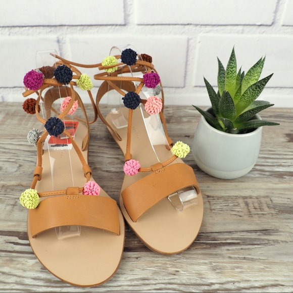 NWT Loeffler Randall 8.5 Saskia Flat Pompom Sandal - Picture 3 of 8